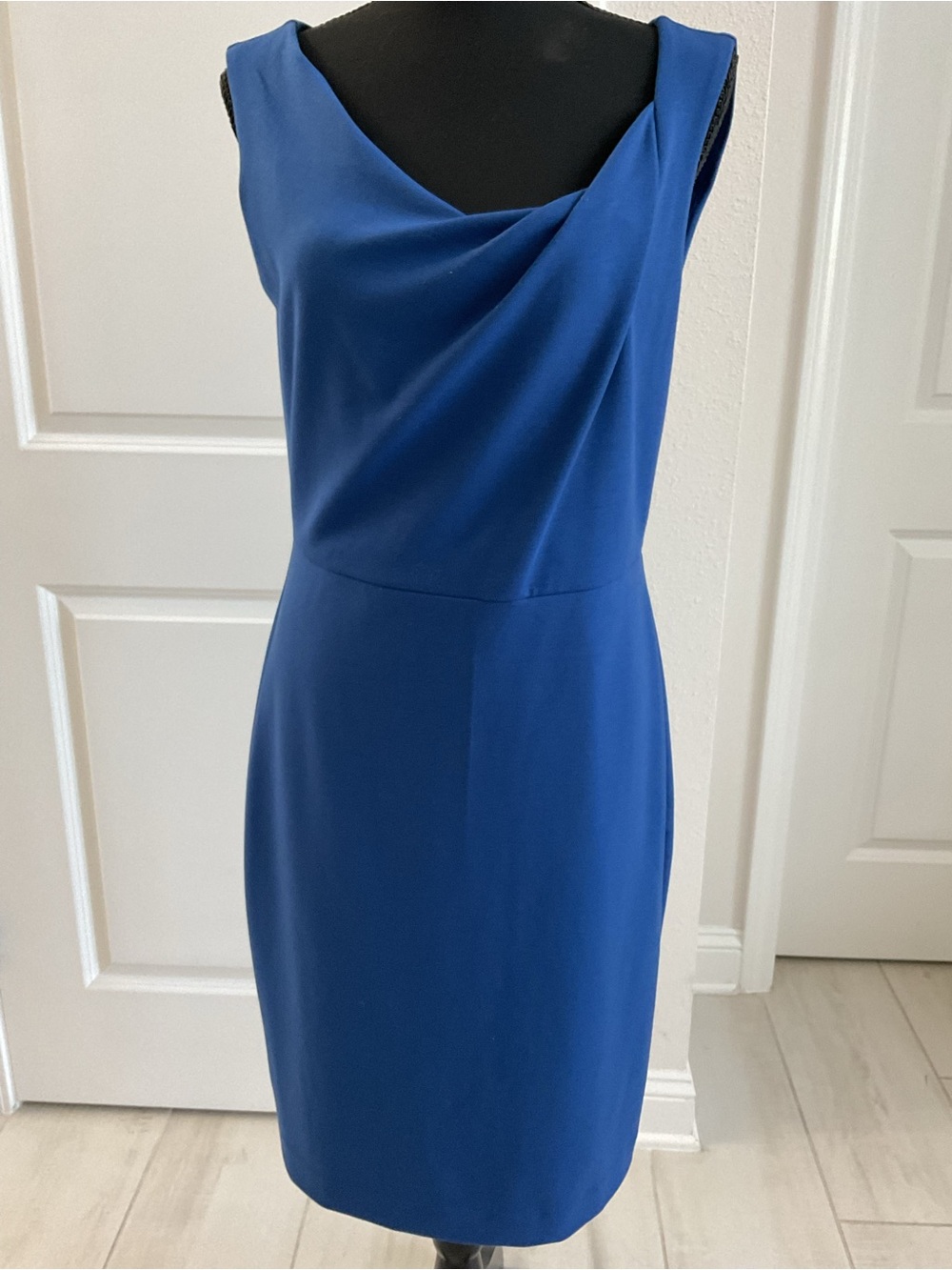 White House Black Market Royal Blue Sleeveless Cowl Neck Sheath Dress
